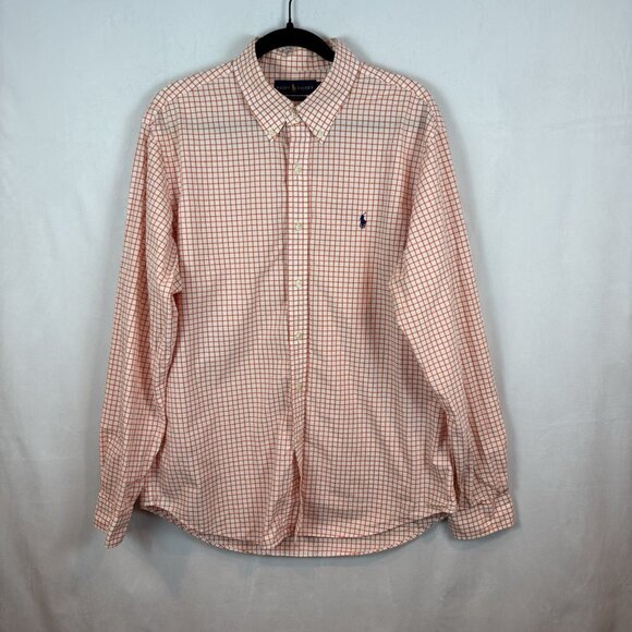 Ralph Lauren Men's Orange Check Long Sleeve Shirt Slim Fit Size X-Large Workwear - Picture 1 of 12